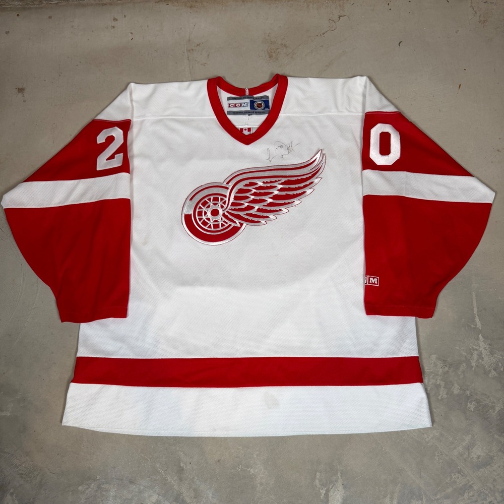 CCM Detroit Red Wings Luc Robitaille 20 Signed Hockey Jersey Mens XL White Red